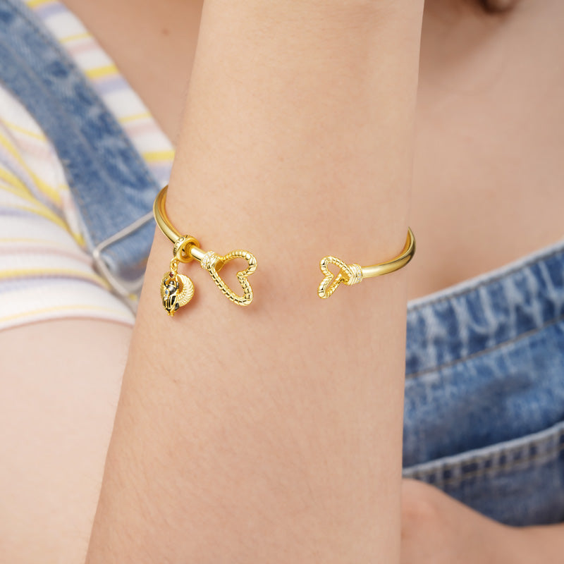 Open Bangle Bracelet with Removable Heart Ends 18K Gold Plated_3