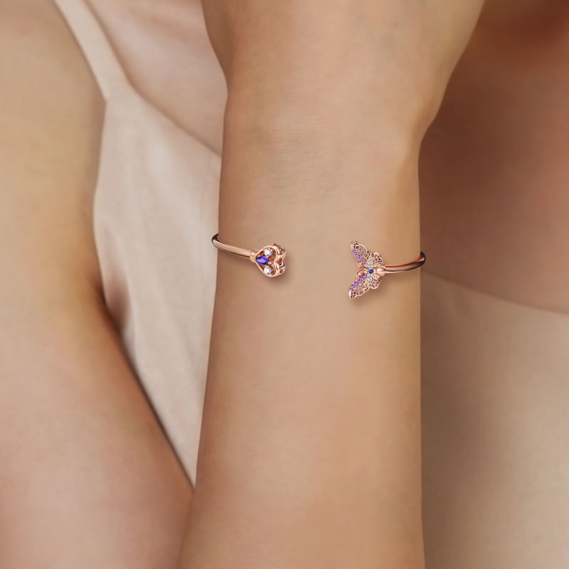Gnoce Butterfly & Love Heart Open Bangle Bracelet_4