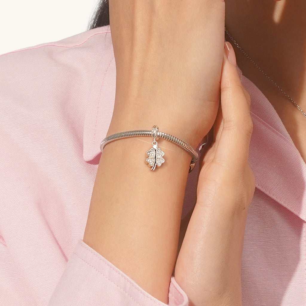 Gnoce Openable Four-leaf Clover Engravable Pendant Dangle Charm_7