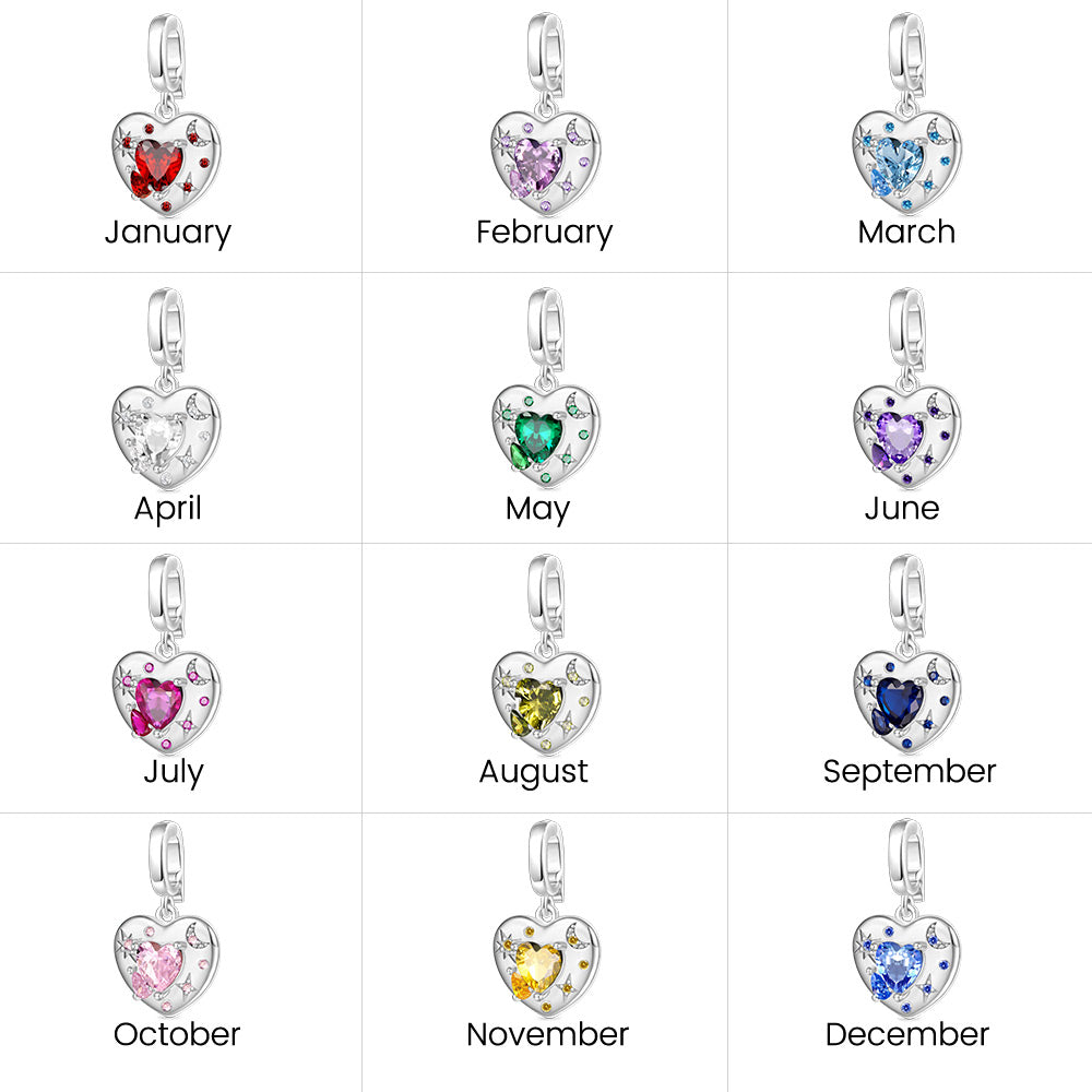 Gnoce Birthstone Heart Moon Clasp Clusters Charm Platinum-plated Silver Blend_7