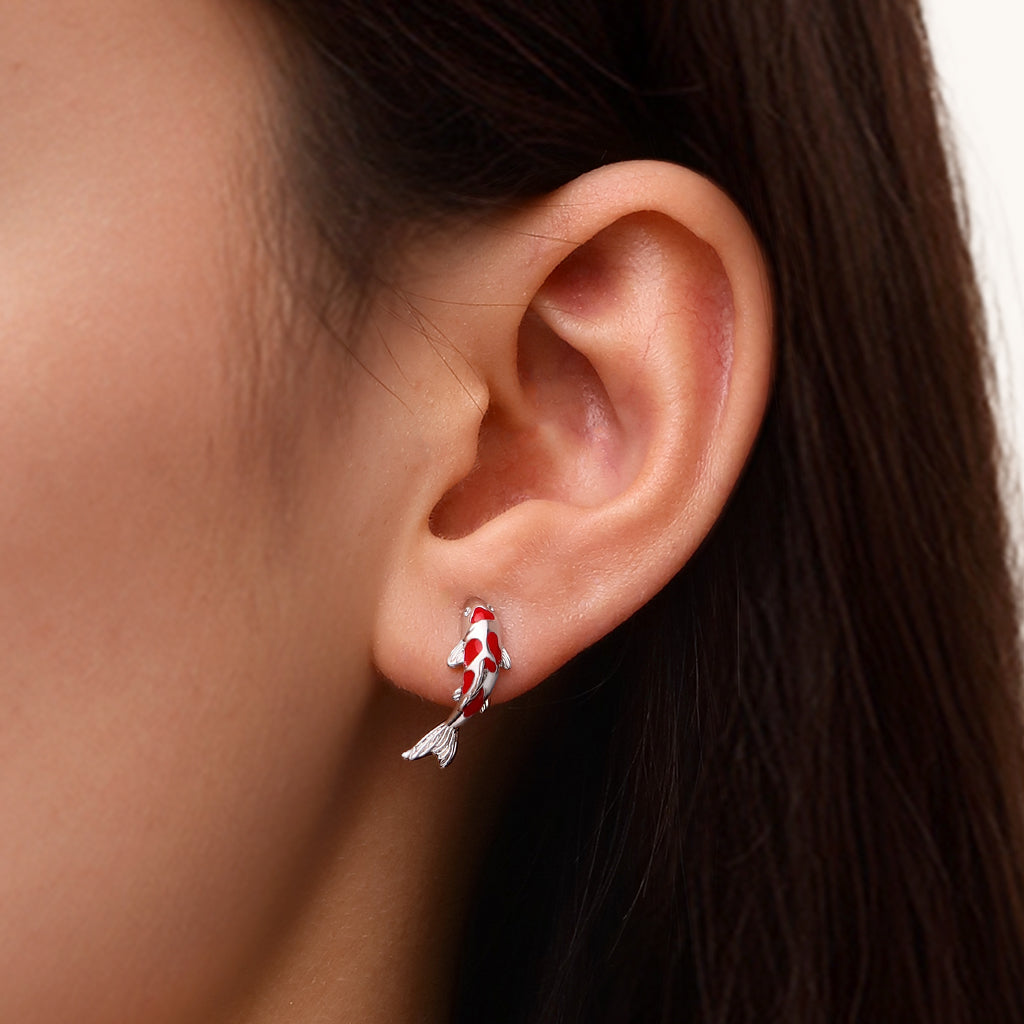 Gnoce Red Koi Fish Stud Earrings Platinum-plated Silver Blend_5