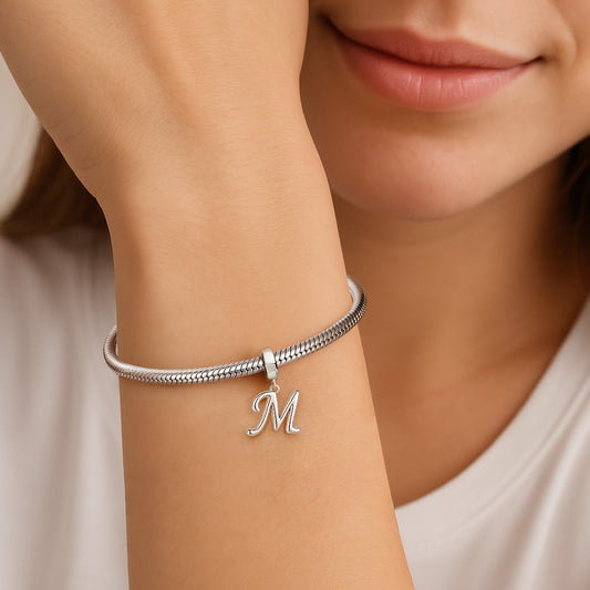 Gnoce "Make You Feel My Love " Letter M 925 Sterling Silver Dangling Charm Great for Bracelet, Choker, Necklace_3