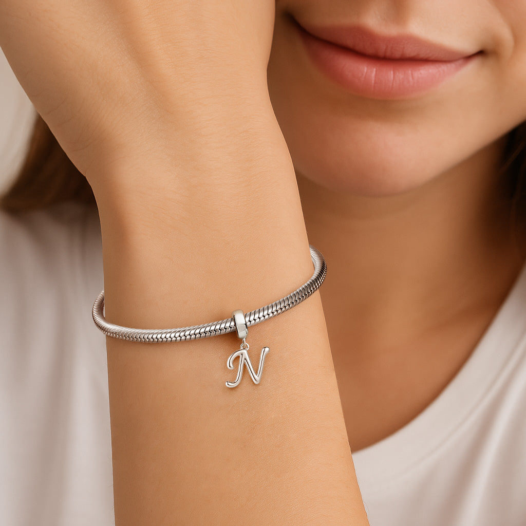 Gnoce "New Life" Letter N 925 Sterling Silver Dangling Charm Great for Bracelet, Choker, Necklace_3