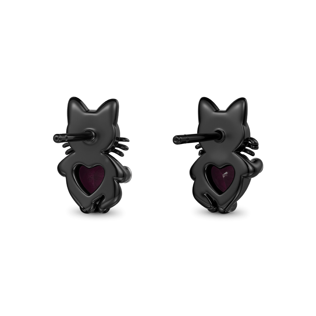 Gnoce Black Cat Embrace Heart Stud Earrings_4