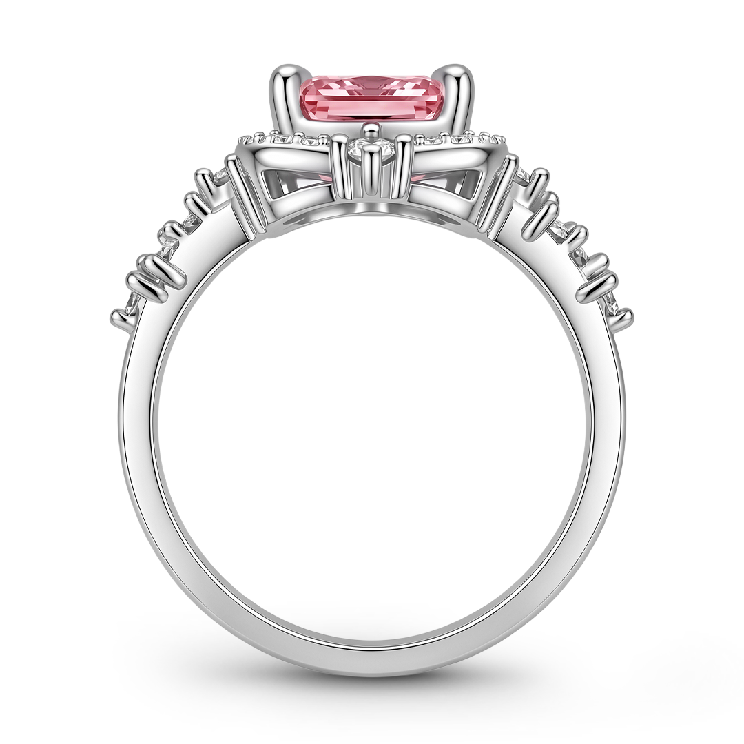 Gnoce Rectangle Cut Pink Gemstone Ring Platinum-plated Silver Blend_6