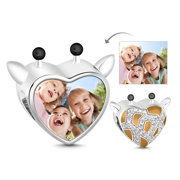 Gnoce Giraffe Heart Shape Photo Charm Platinum-plated Silver Blend_1