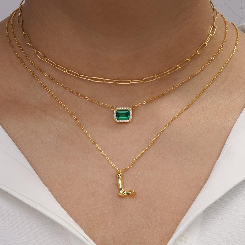 Letter L Pendant Bamboo Initial Necklace Adjustable Chain Length 18k Gold Plated 925 Sterling Silver_5