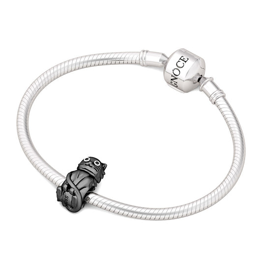Gnoce "Black Cat" S925 Sterling Silver Black plated Cat Beads Charm Fit Pandora Bracelet_3