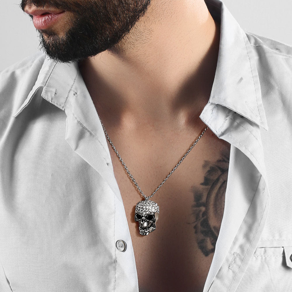 Skull necklace 925 Sterling Silver with Stones_5
