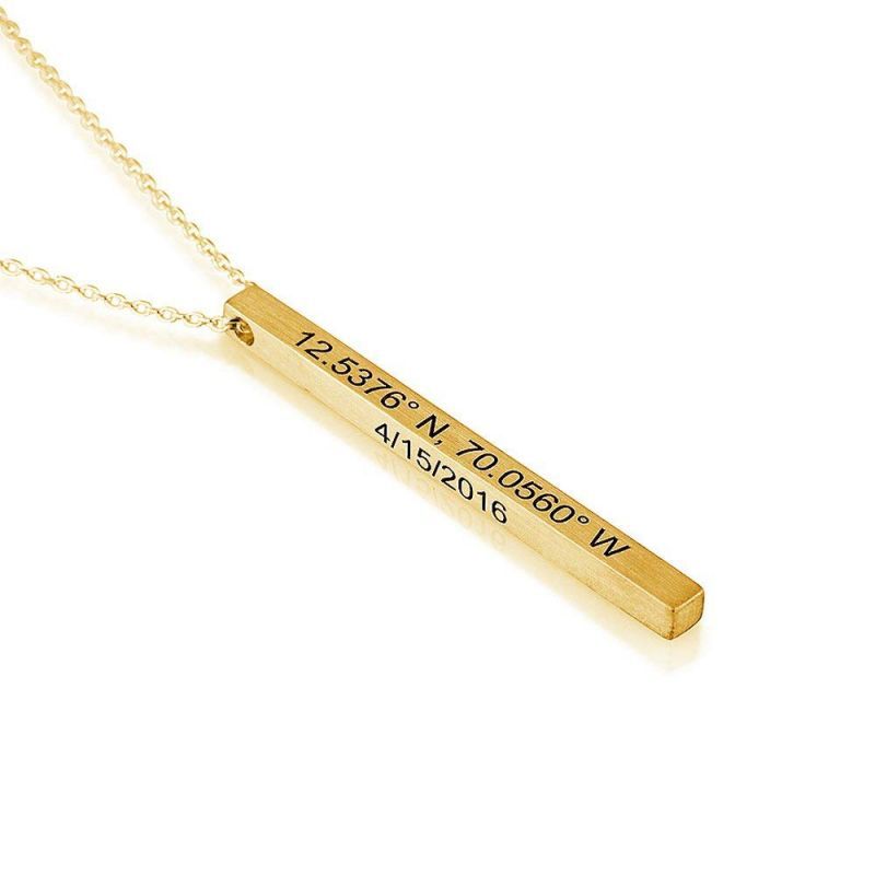 Gnoce "All of Me Loves All of You" 925 Sterling Silver Engravable Vertical Bar Necklace 18K Gold/Rose Gold Plated_3