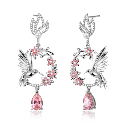 Hummingbird Flower Earrings with Sterling Silver_1