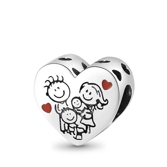 Lovely Family Heart Shape Charm Bead Sterling Silver_1
