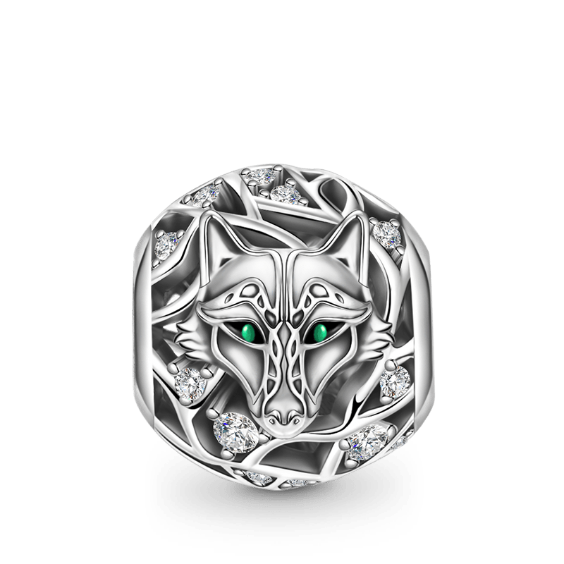 Wolf Charm Bead 925 Sterling Silver Inlaid with Crystal Zircon Stons_1