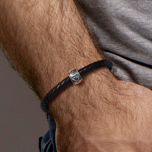 Angel & Burning Heart Men's Vintage Bead S925 Sterling Silver with Gift Copper Black Leather Men's Bracelet Jewelry for Men_4