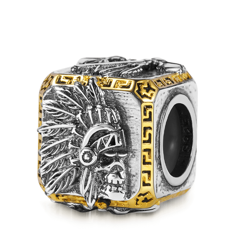 Indian Skull Men's Vintage Bead S925 Sterling Silver 18K Rose Gold Plated with Gift Copper Black Leather Men's Bracelet Jewelry for Men_2