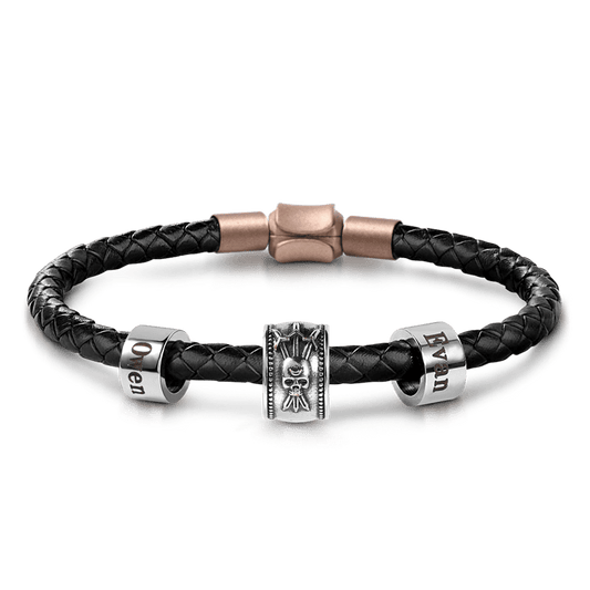 Skull Swords Snake Vintage Bead & Customized Classic Beads S925 Sterling Silver with Gift Copper Black Leather Men's Bracelet Jewelry for Men_1