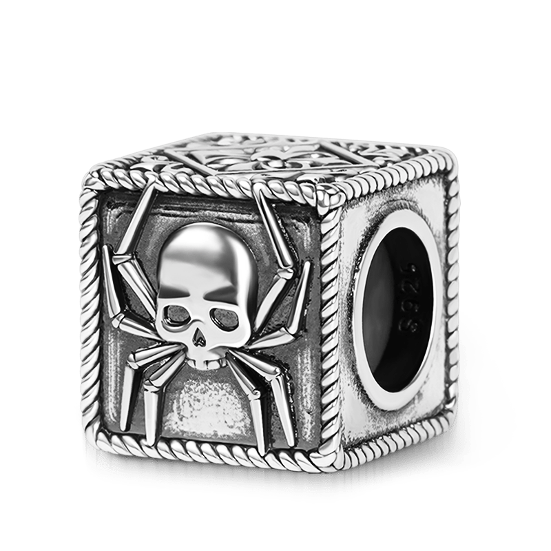 Spider Skull Vintage Bead & Customized Classic Beads S925 Sterling Silver with Gift Copper Black Leather Men's Bracelet Jewelry for Men_2