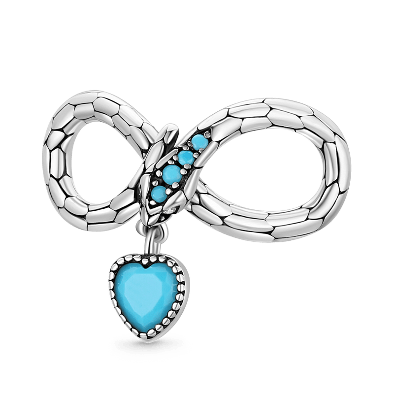 Infinite Snake Charm with Heart Dangle 925 Sterling Silver Blue Zircon Stones Inlaid Fit Bracelet Necklace_1