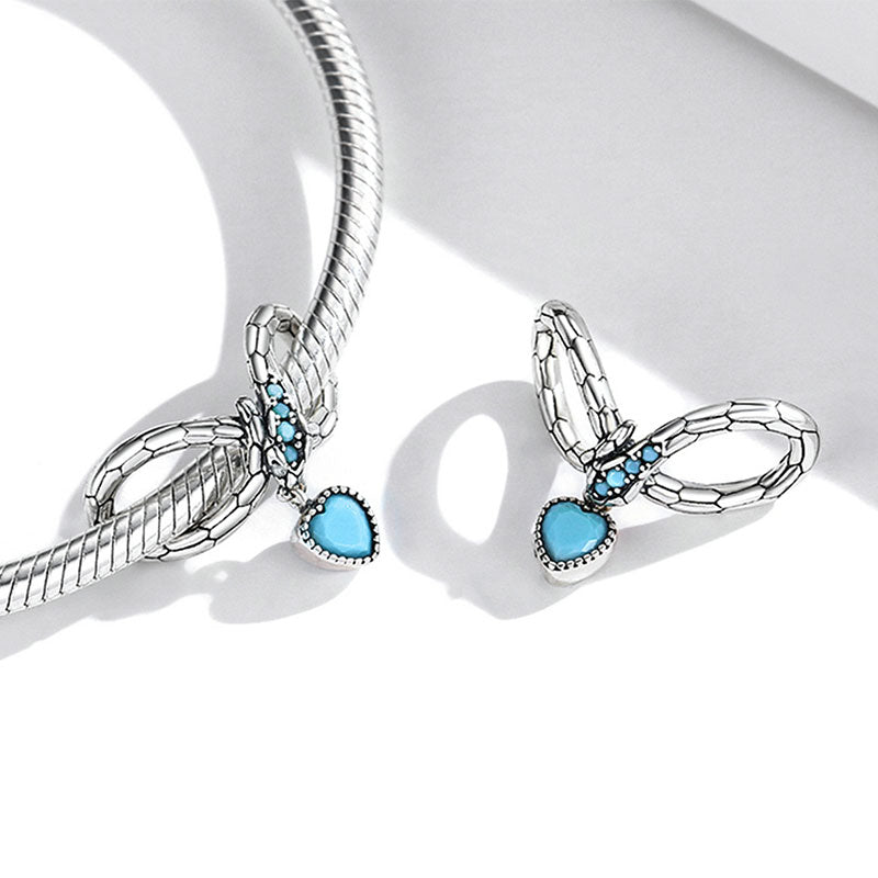 Infinite Snake Charm with Heart Dangle 925 Sterling Silver Blue Zircon Stones Inlaid Fit Bracelet Necklace_2