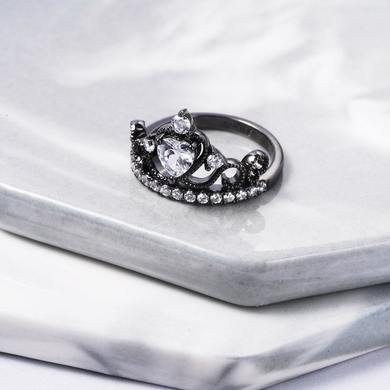 Black Crown Fashion Ring 925 Sterling Silver Inlaid with Clear Crystal Zircons_2