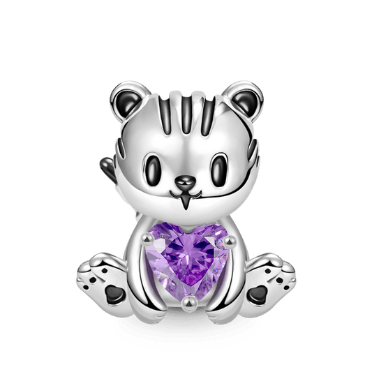 Tiger Embraces Heart Gemstone Charm Bead 925 Sterling Silver_1