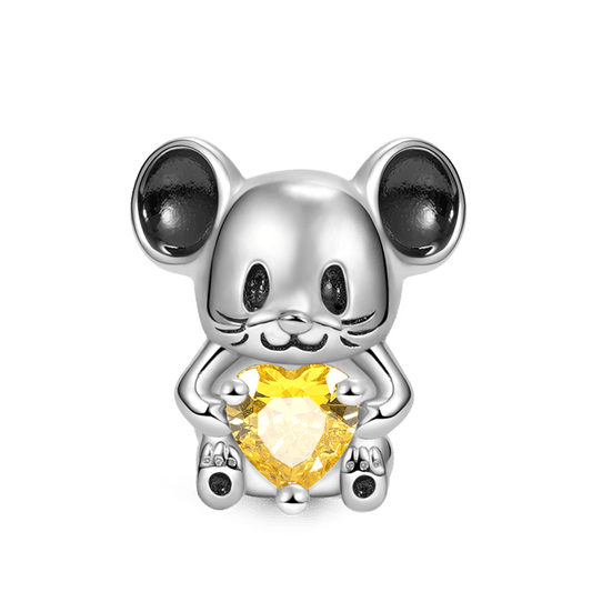 Mouse Embraces Heart Gemstone Charm Bead 925 Sterling Silver_1