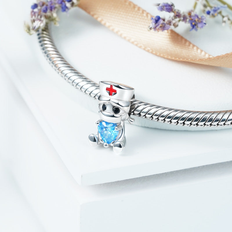 Loving Nurse Embraces Heart Gemstone Charm Bead 925 Sterling Silver_2