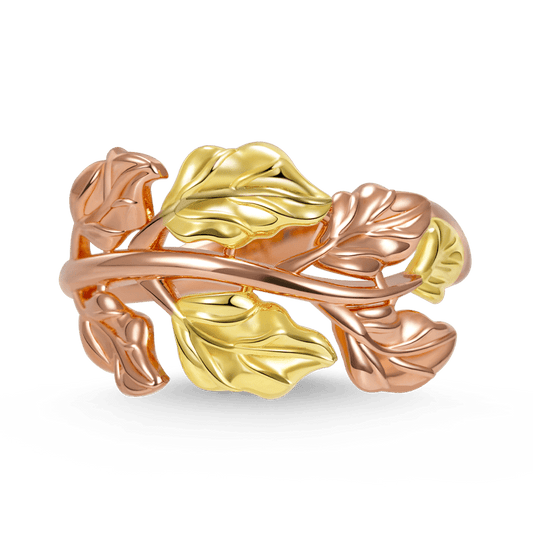 Brilliant Leaf Ring 925 Sterling Silver 18K Gold & Rose Gold Two Tone Plated_1