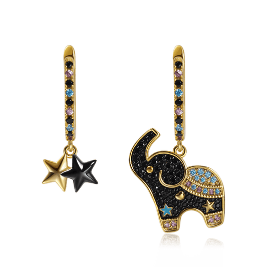 Elephant Dangle Earrings 925 Sterling Silver 18K Gold Plated Inlaid with Colorful Gemstones_1