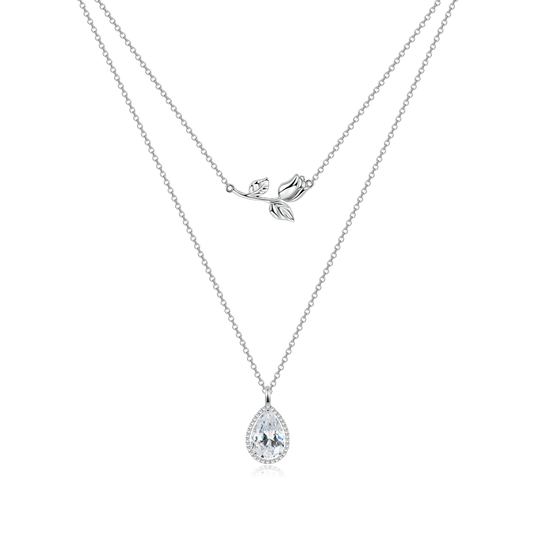 Pear-cut CZ Stones & Tulip Flower Stackable Necklace Copper_1