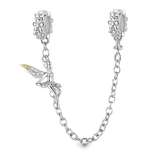Flower Fairy Safety Chain 925 Sterling Silver Inlaid with Clear Gemstones_1