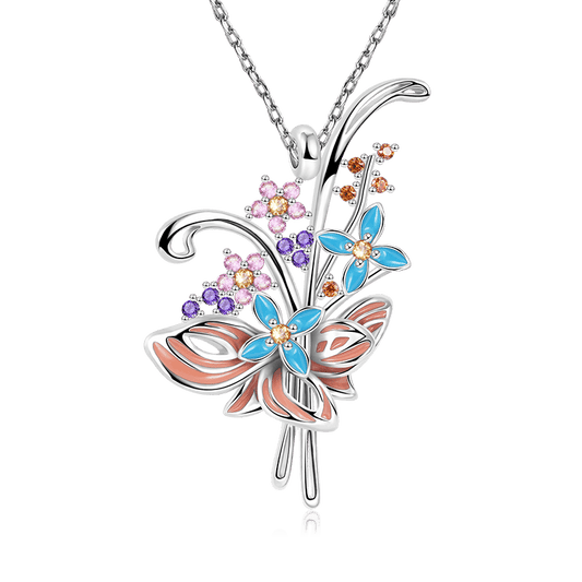 Blooming Flower Bouquet Necklace Cooper with Colorful Enamels & CZ Stones_1