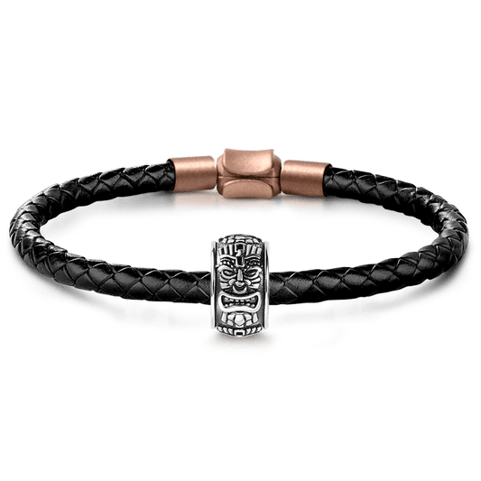 Mayan Statue Men's Vintage Bead S925 Sterling Silver with Gift Copper Black Leather Men's Bracelet Jewelry for Men_1
