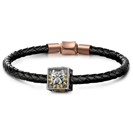 American Bully Pitbull Men's Vintage Bead S925 Sterling Silver with Gift Copper Black Leather Men's Bracelet Jewelry for Men_1
