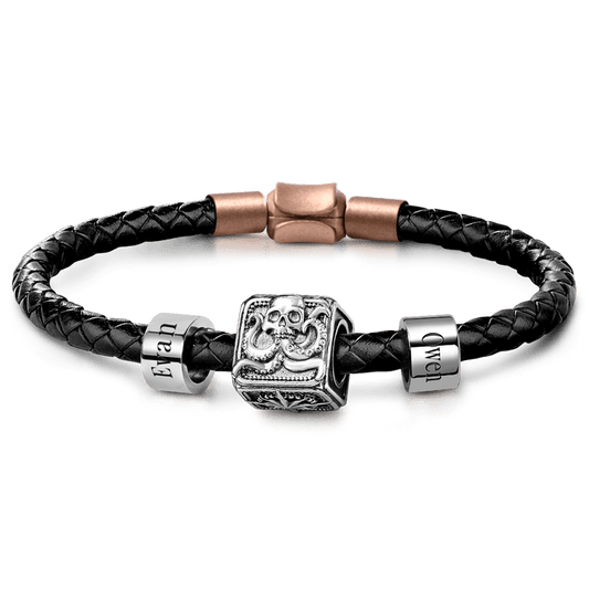 Crusu Vintage Bead & Customized Classic Beads S925 Sterling Silver with Gift Copper Black Leather Men's Bracelet Jewelry for Men_1