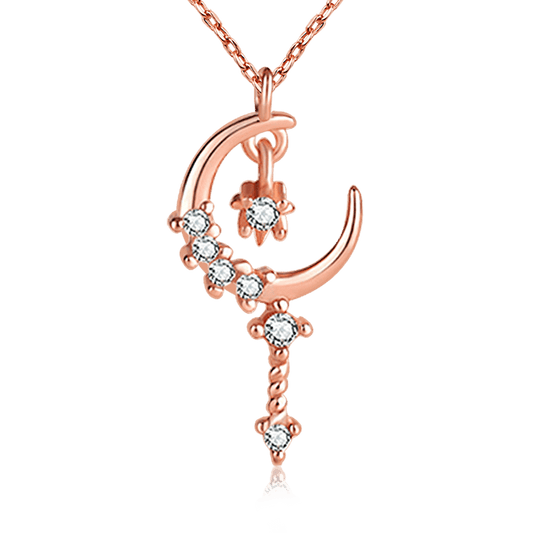 Star Moon Necklace Rose Gold Plated 925 Sterling Silver_1
