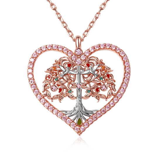 "Lifetree in Heart" Necklace Sterling Silver 18K Rose Gold Plated_1