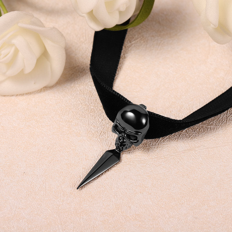 Skull Choker Adjustable Velvet Necklace Copper Black Plated_2