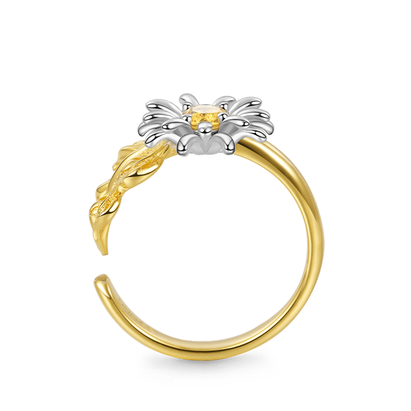 Adjustable Open Daisy Flower Ring 925 Sterling Silver 18K Gold Plated_3