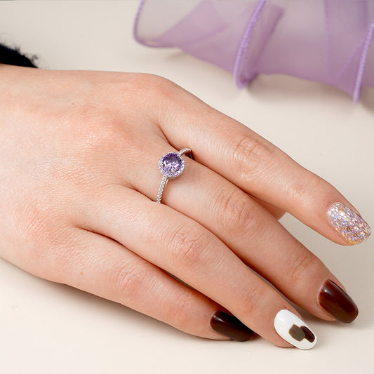 Sparkling Purple Round-cut Ring 925 Sterling Silver_6