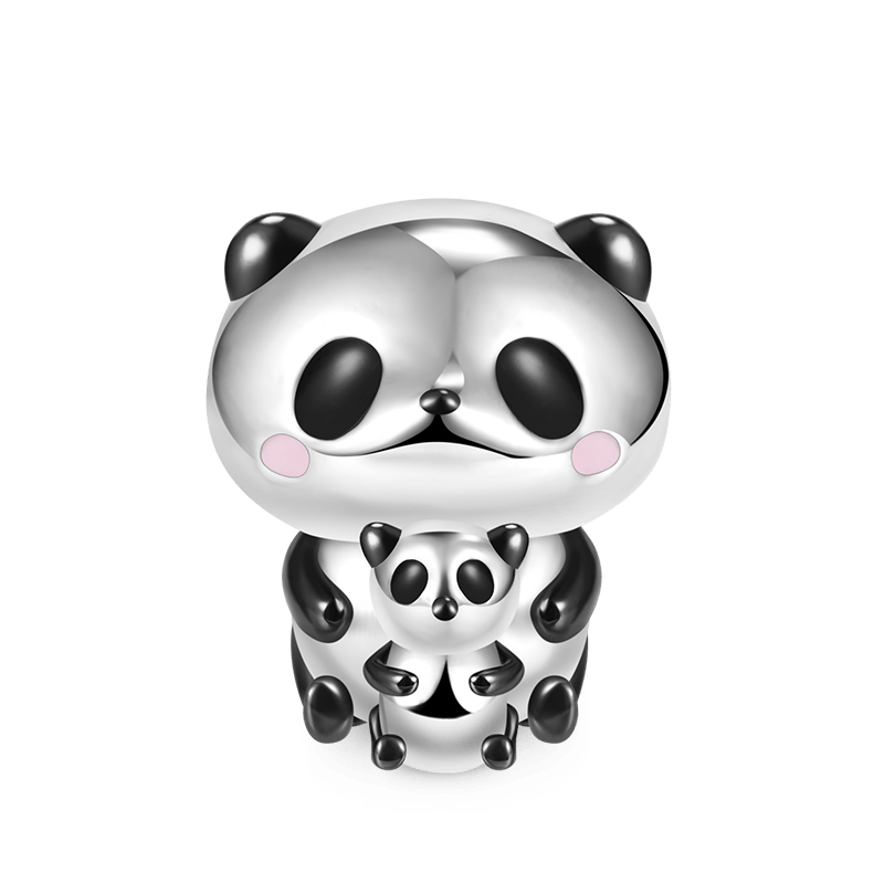 Embrace Love Bear & Baby Charm Bead 925 Sterling Silver with Black Enamels_1