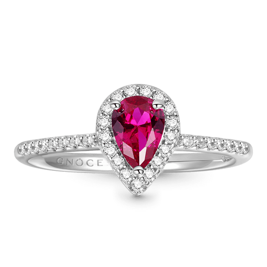 Fuxia Teardrop Halo Ring 925 Sterling Silver Inlaid with Clear Gemstones_1