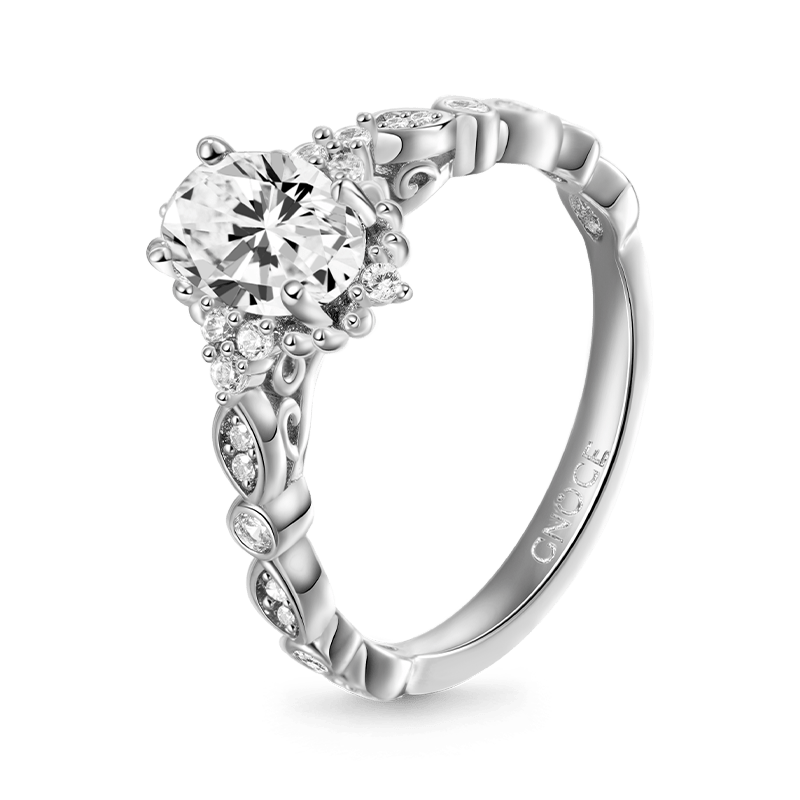 Vintage Oval Engagement Ring 925 Sterling Silver Inlaid with Clear Gemstones_3