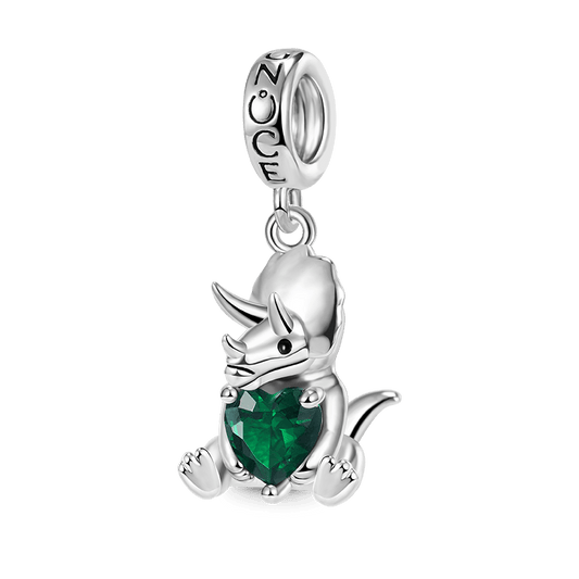Triceratops Embraces Heart Gemstone Pendant Dangle Charm 925 Sterling Silver_1