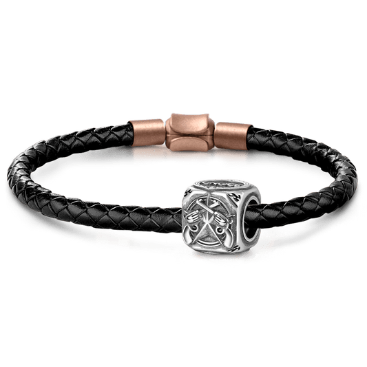 Revolver Vintage Bead S925 Sterling Silver with Gift Copper Black Leather Men's Bracelet Jewelry for Men_1