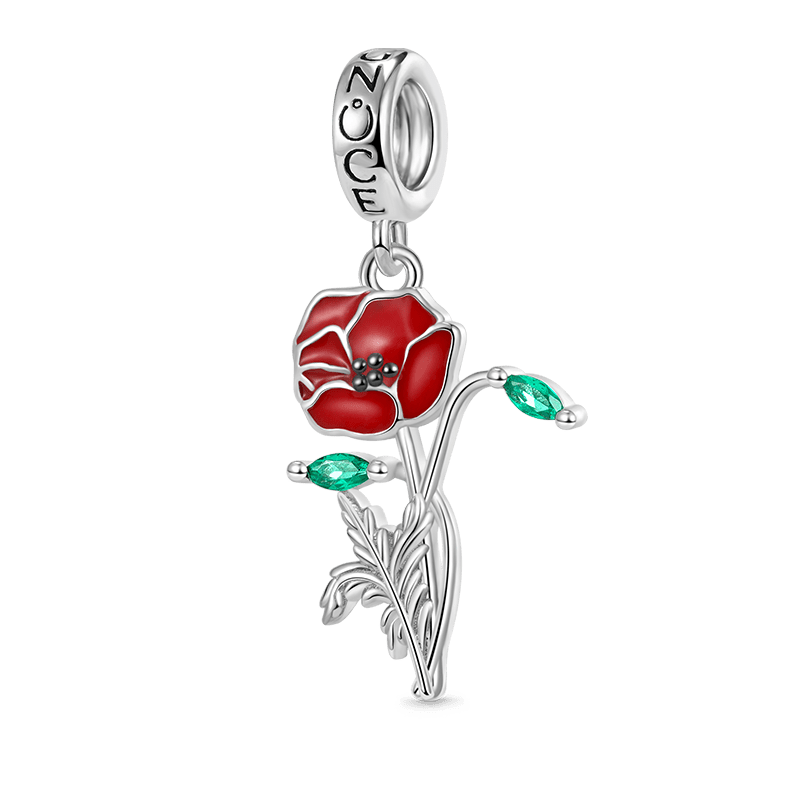 Gnoce Red Poppy Flower Charm Platinum-plated Silver Blend_1