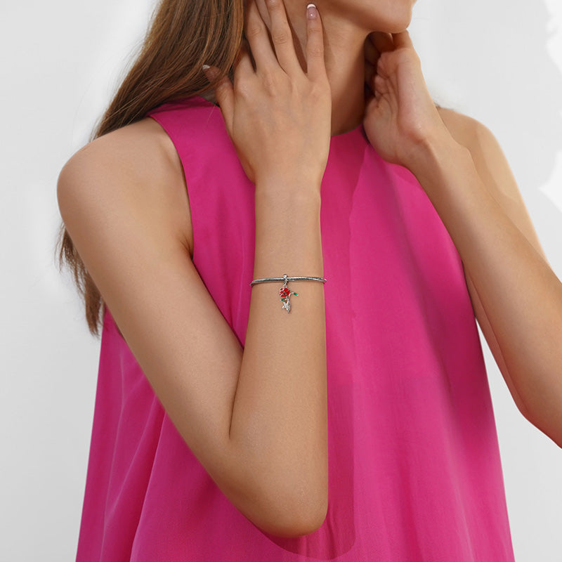 Gnoce Red Poppy Flower Charm Platinum-plated Silver Blend_4