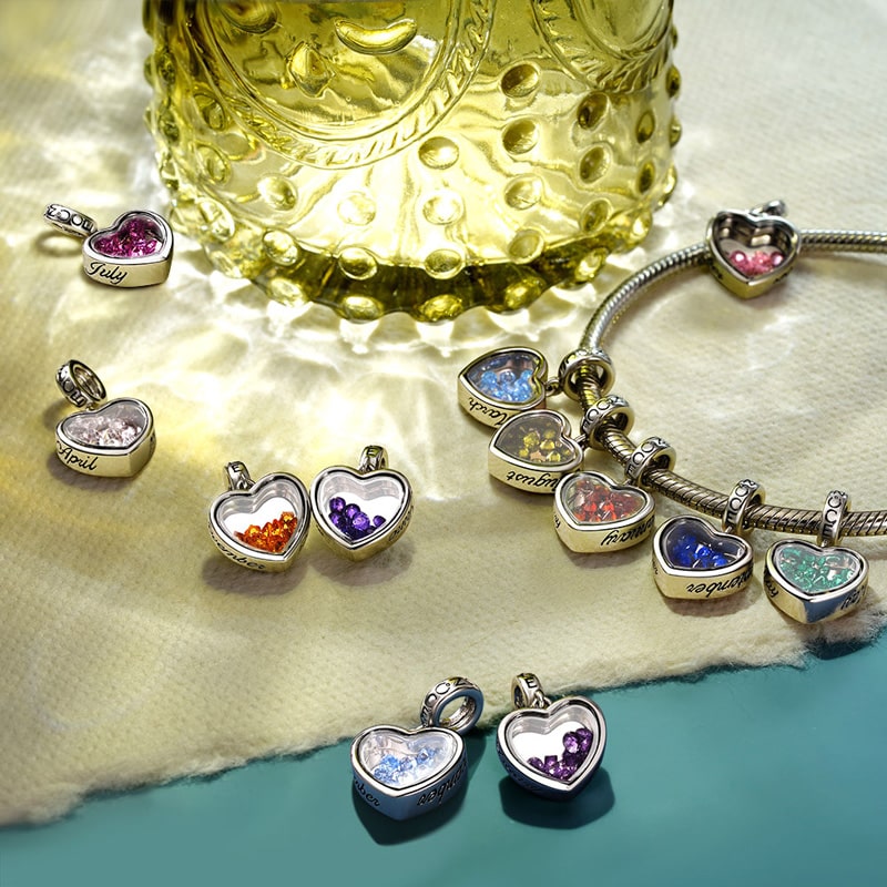 Gnoce May.Birthstone Heart Personalized Photo Pendant Dangle Charm_2