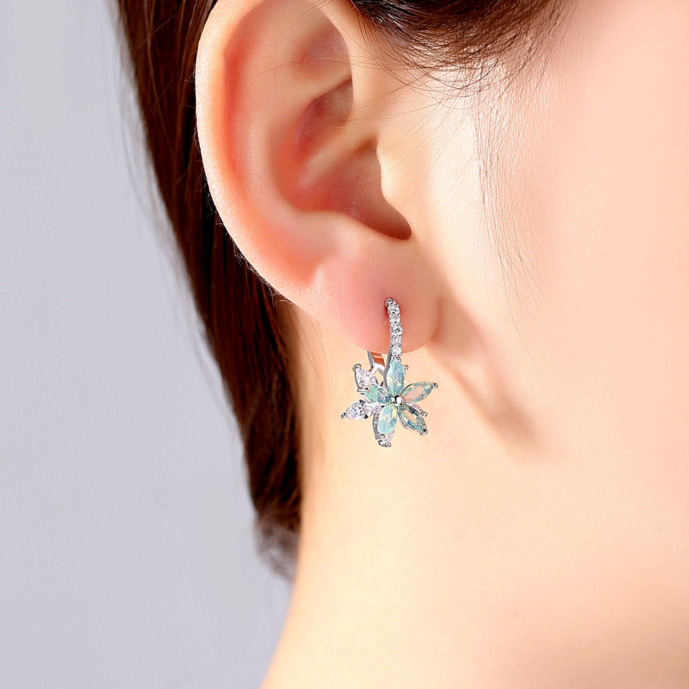 Gnoce Crystal Flower Leverback Dangle Earrings_4