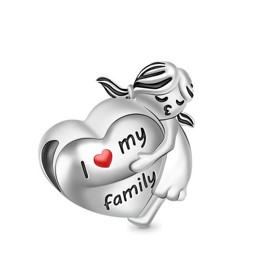 Gnoce "I Love My Family" 925 Sterling Silver Little Girl Hug A Heart Shape with Family Charm For Bracelet_1